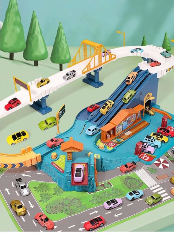 City Service Station - Car Race Track Toy Set