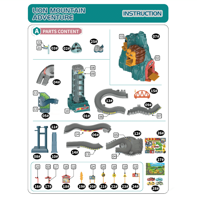Lion Mountain Adventure - Car Race Track Toy Set