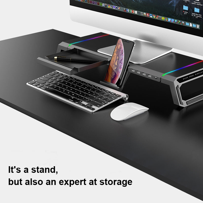 Alloy Computer Screen Monitor RGB Stand With USB Hub