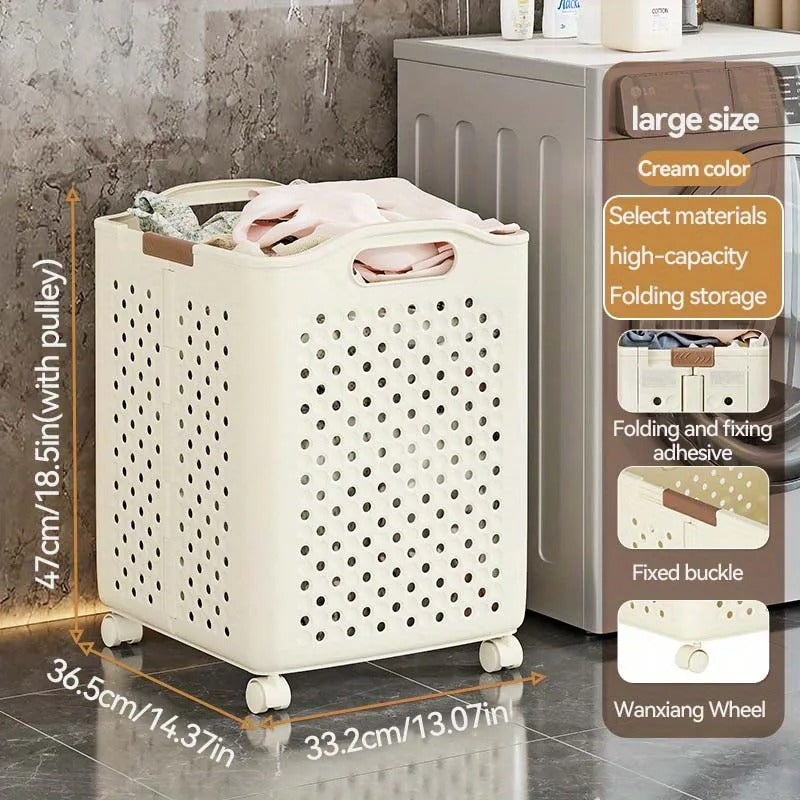 Foldable Household Laundry Basket with Wheels