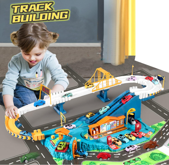 City Service Station - Car Race Track Toy Set