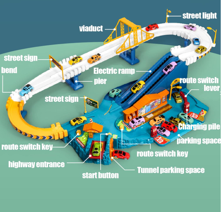 City Service Station - Car Race Track Toy Set
