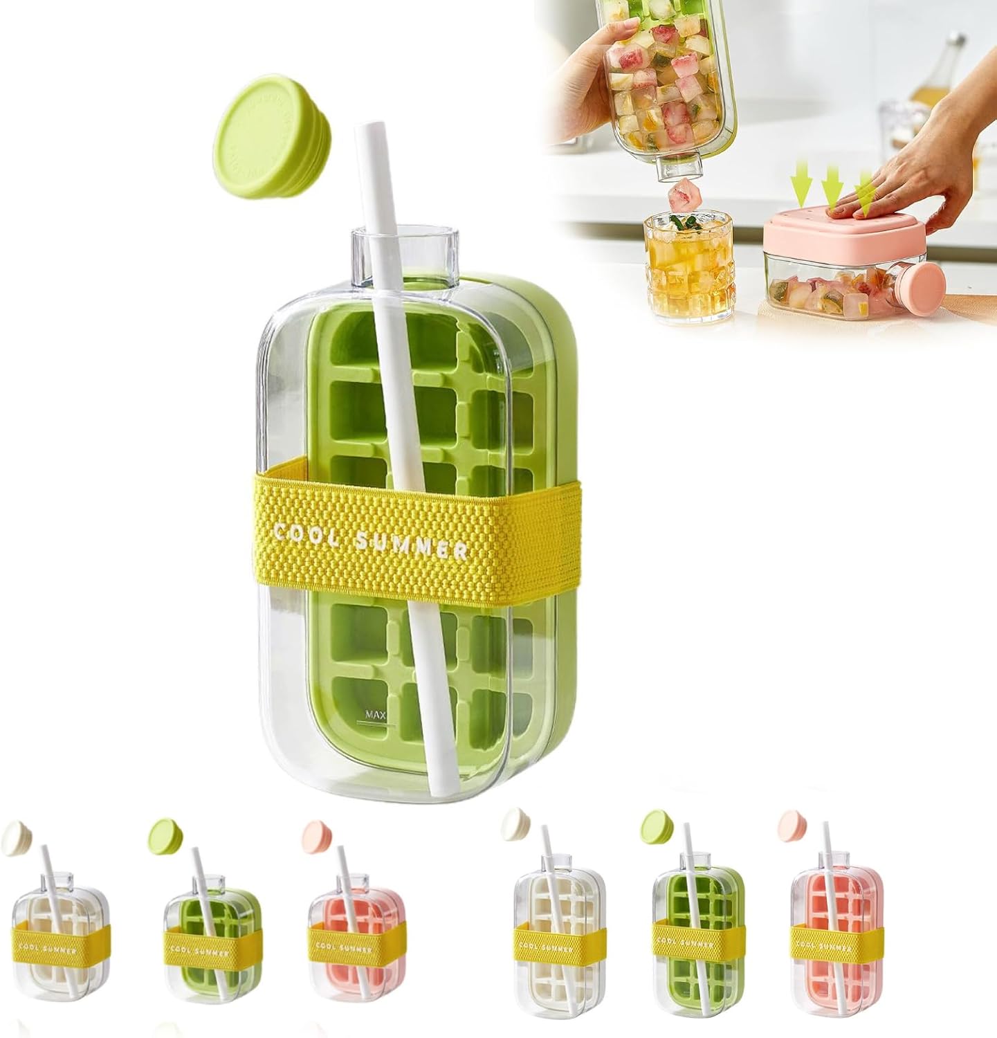 2-in-1 Ice Cube Tray & Portable Water Bottle with Straw (500ml)