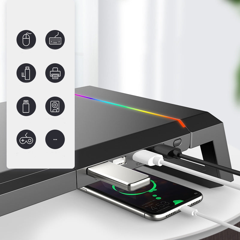 Alloy Computer Screen Monitor RGB Stand With USB Hub