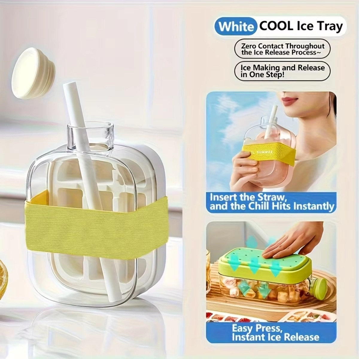2-in-1 Ice Cube Tray & Portable Water Bottle with Straw (500ml)