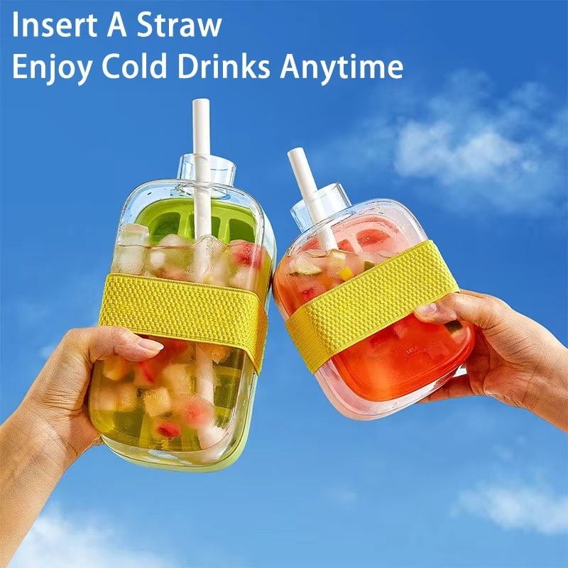 2-in-1 Ice Cube Tray & Portable Water Bottle with Straw (500ml)