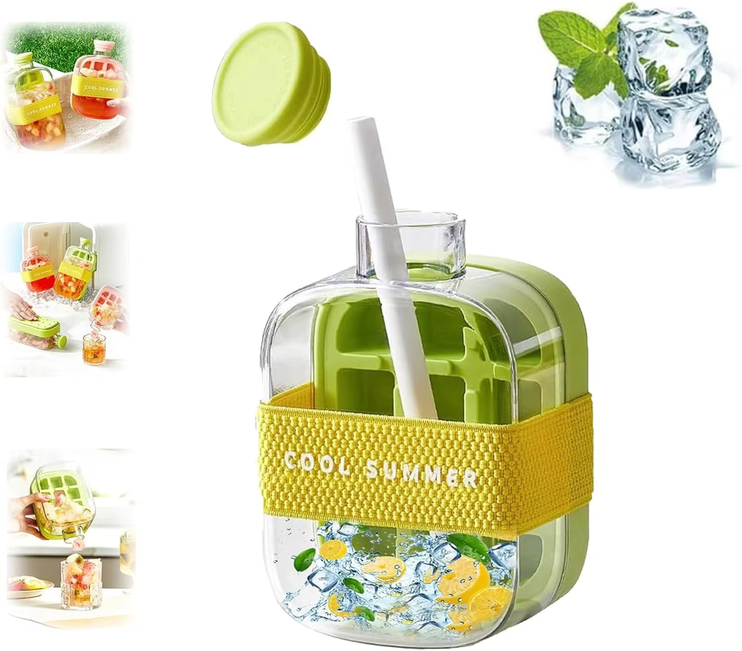 2-in-1 Ice Cube Tray & Portable Water Bottle with Straw (500ml)