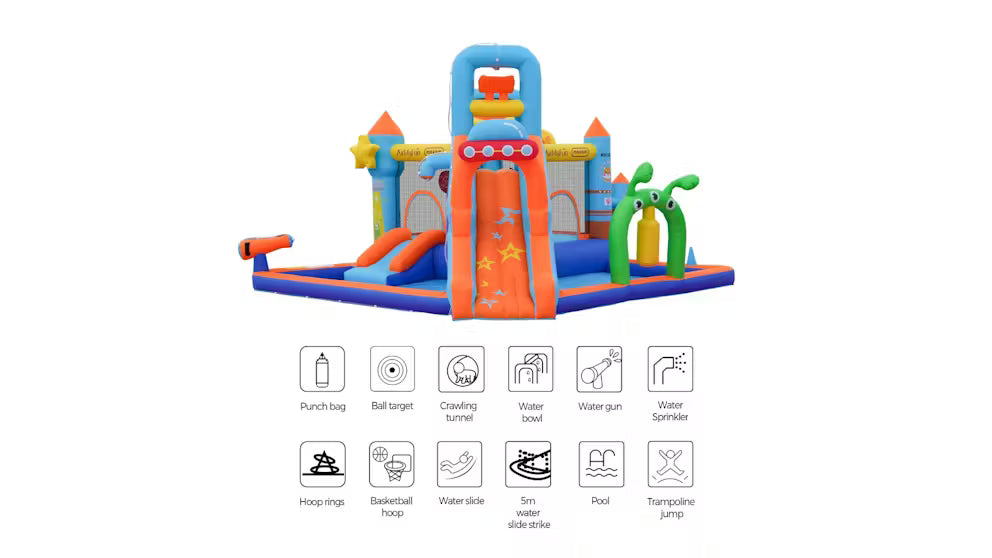 AirMyFun Home Water Castle – 9-in-1 Inflatable Water Park with Slide, Trampoline & Pool (Model 83098)