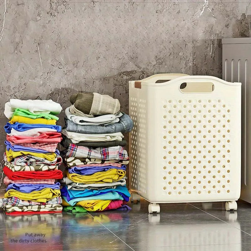 Foldable Household Laundry Basket with Wheels