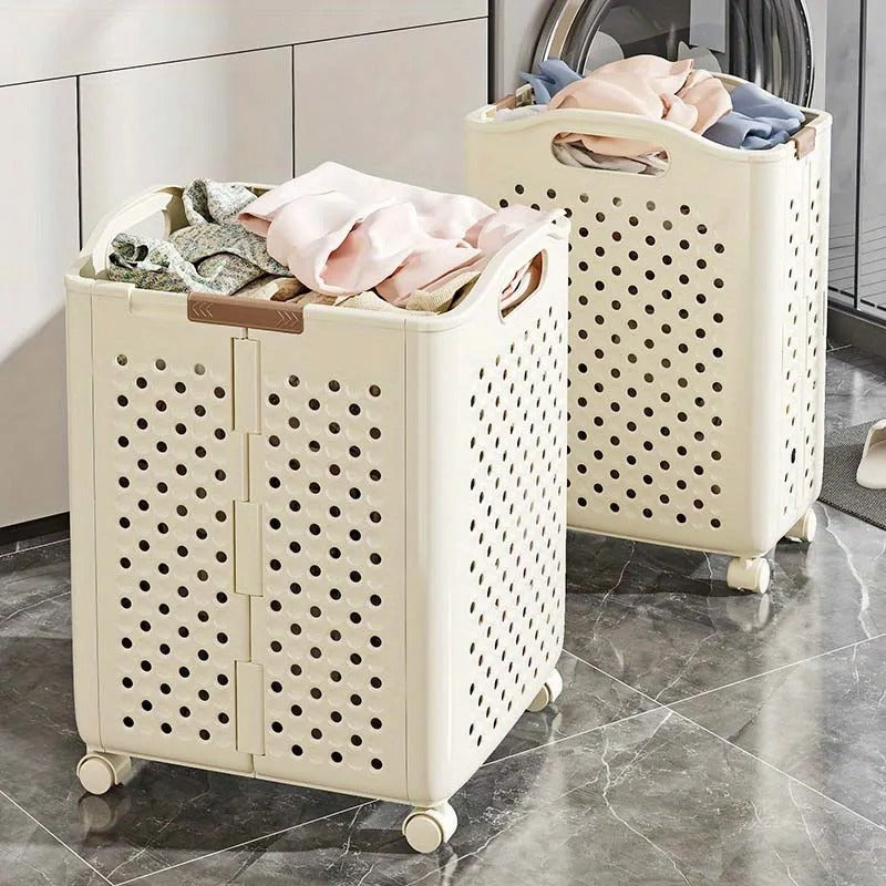 Foldable Household Laundry Basket with Wheels