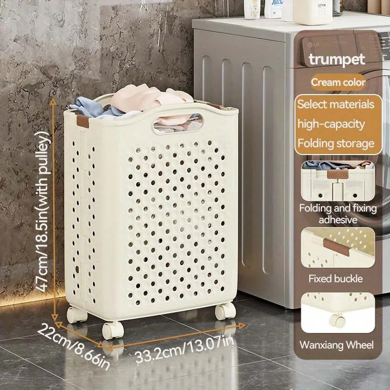 Foldable Household Laundry Basket with Wheels