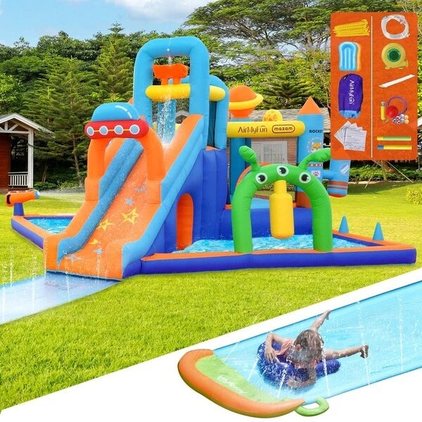 AirMyFun Home Water Castle – 9-in-1 Inflatable Water Park with Slide, Trampoline & Pool (Model 83098)